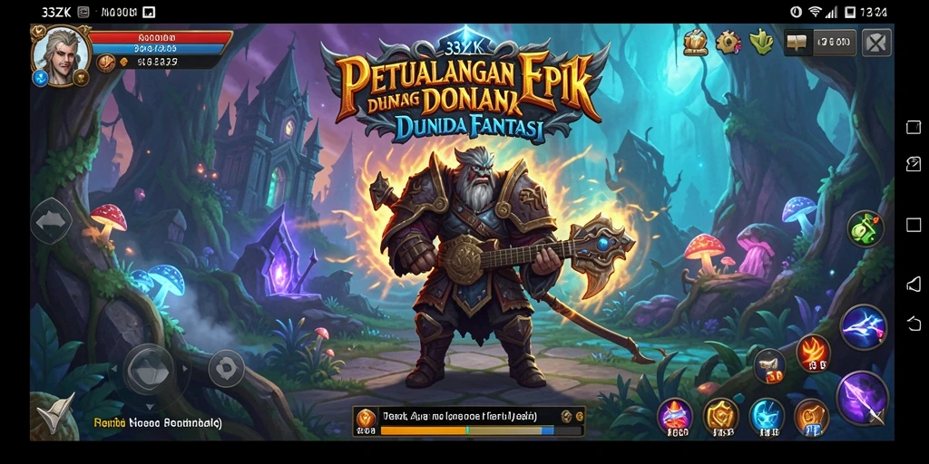 Screenshot gameplay 33ZK menampilkan pertarungan epik di dunia fantasi.