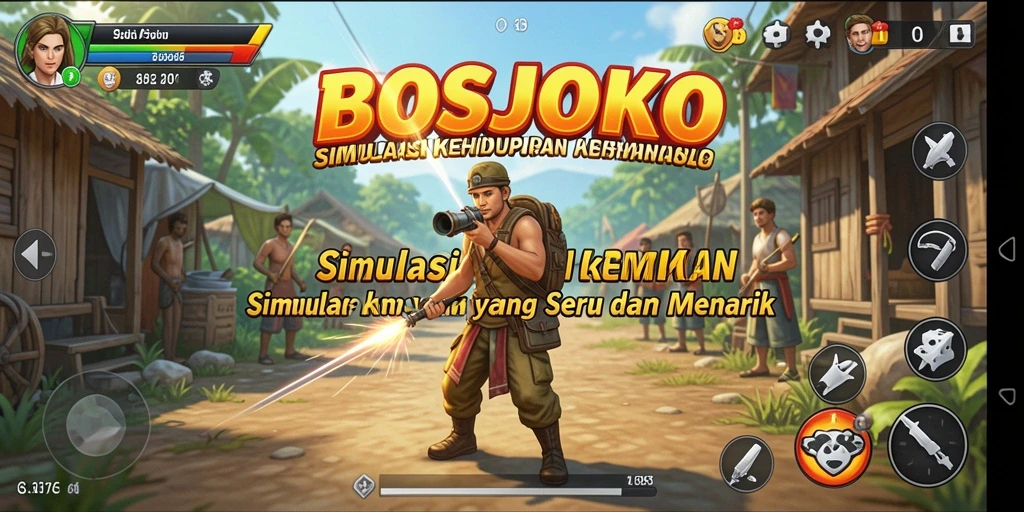 Screenshot BOSJOKO menampilkan karakter dalam lingkungan simulasi yang kaya.