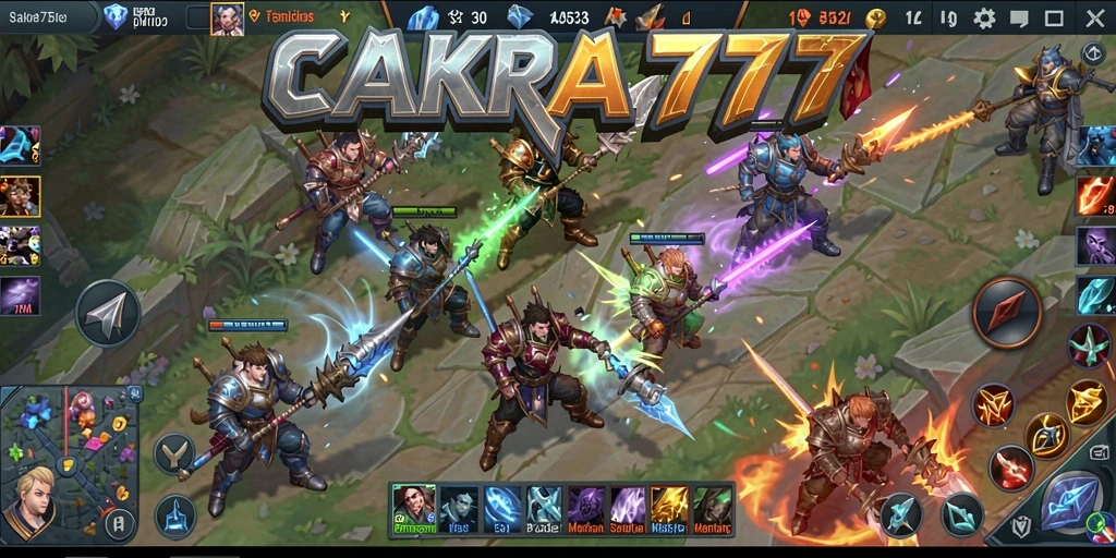 Screenshot gameplay <strong>CAKRA777</strong> yang menampilkan aksi pertempuran seru di arena MOBA.