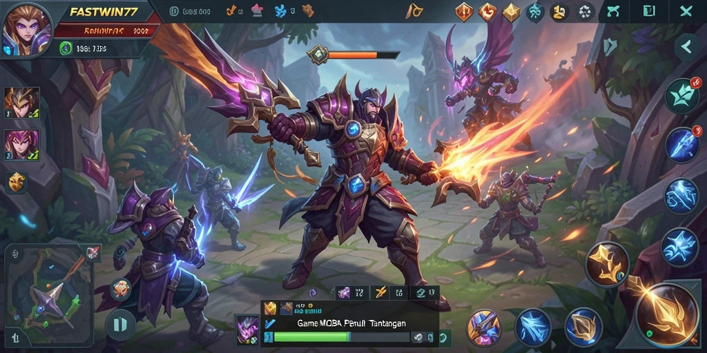 Screenshot menunjukkan aksi intens dalam gameplay MOBA FASTWIN77.