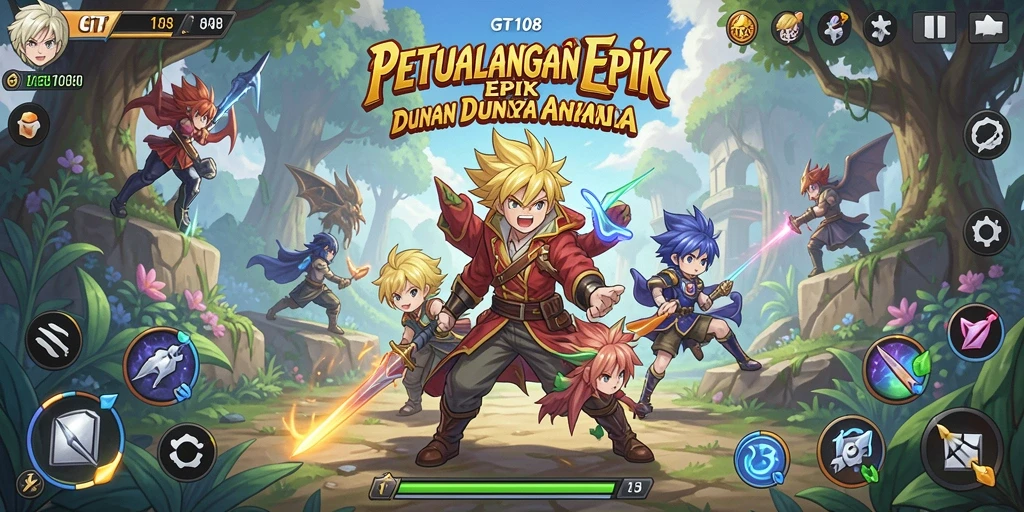Tangkapan layar dari GT108 menunjukkan aksi pertempuran mendebarkan dalam gaya Anime.