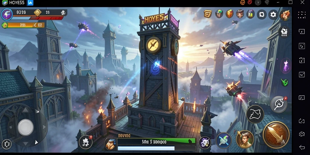 Screenshot utama HOYE55 menampilkan aksi gameplay Tower Defense yang seru.