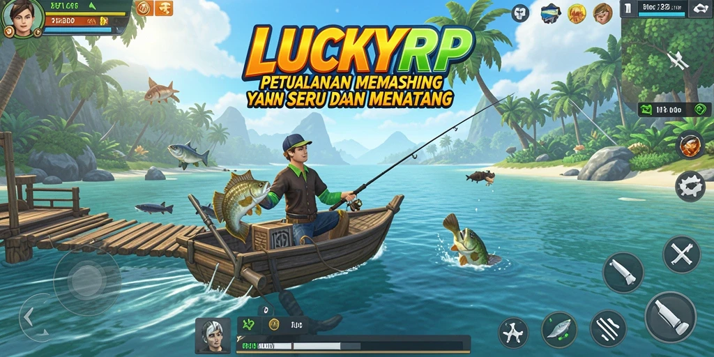 Tampilan seru gameplay LUCKYRP dengan berbagai lokasi memancing.