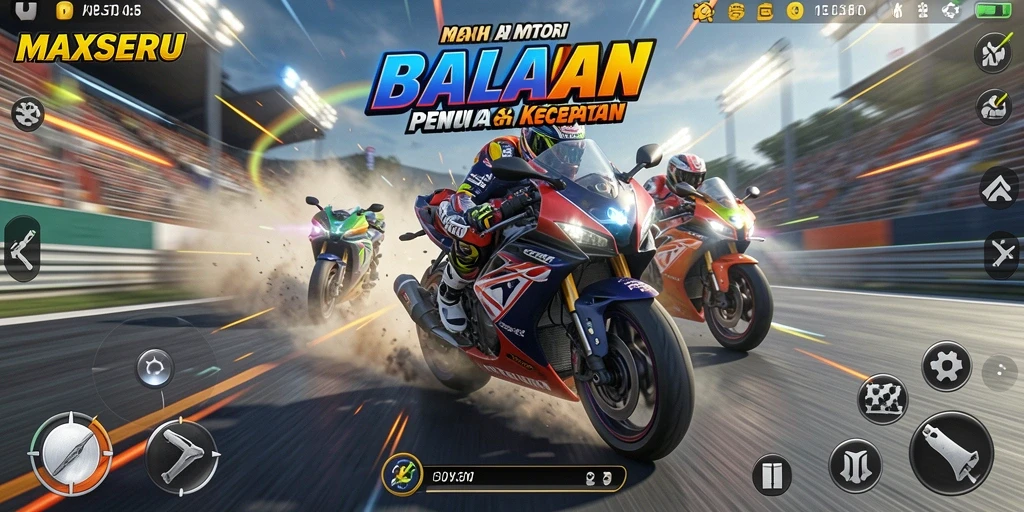 Tampilan screenshot gameplay balapan motor di MAXSERU.
