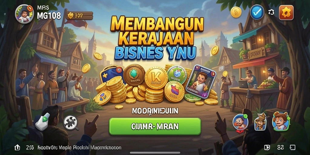 Screenshot gameplay MG108 yang menampilkan manajemen bisnis yang seru.