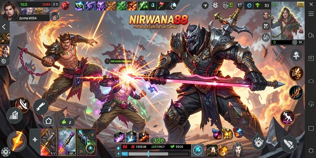 Tampilan grafis gameplay NIRWANA88 yang mengesankan dan penuh aksi.