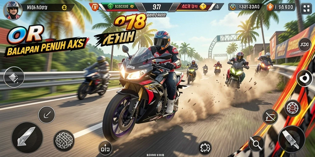 Tampilan gameplay balapan motor yang mendebarkan di ORA78.