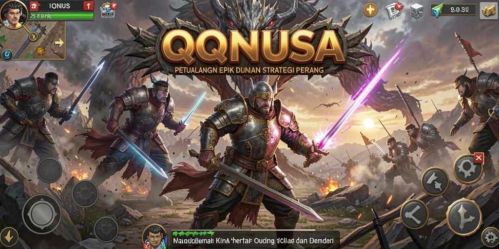 Screenshot gameplay QQNUSA menampilkan pertempuran strategis yang mendebarkan.