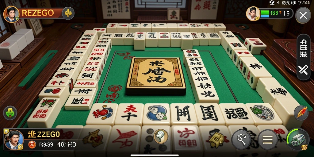 Tampilan screenshot utama REZEGO menampilkan gameplay Mahjong yang asyik.
