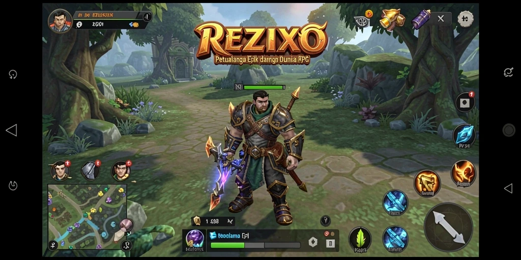 Screenshot gameplay REZIXO yang menampilkan pertarungan epik dan karakter berwarna.