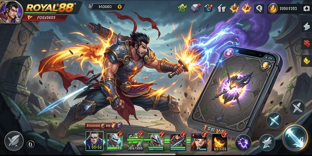 Tampilan gameplay <strong>ROYAL88</strong> yang memukau dengan pertarungan seru dan grafis menawan.