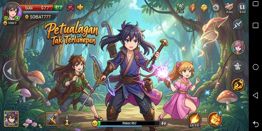 Tampilan gameplay yang memukau dengan karakter anime yang dinamis.