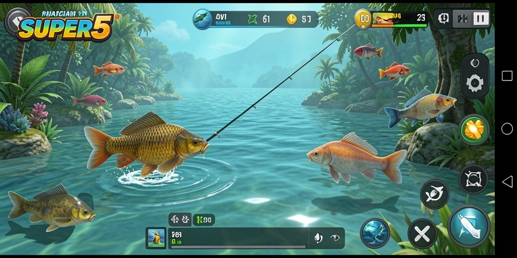 Tangkapan ikan besar dalam gameplay SUPER5 yang seru.