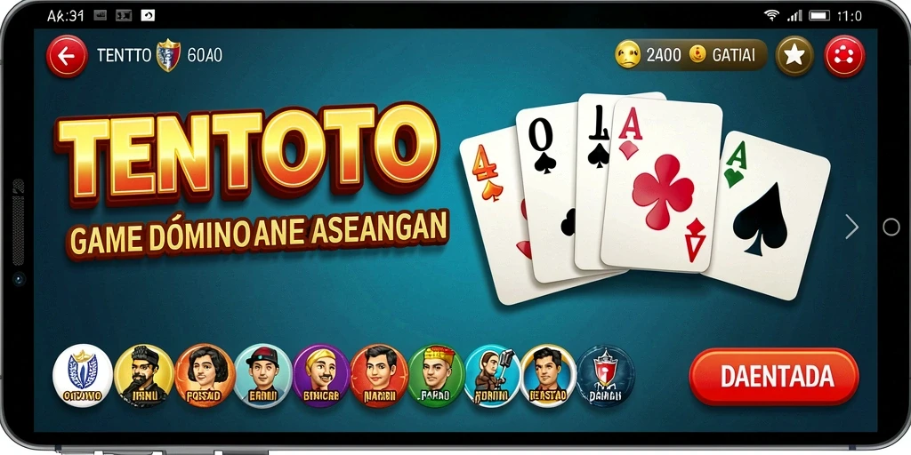Tangkapan layar utama TENTOTO menampilkan aksi permainan Domino yang seru.