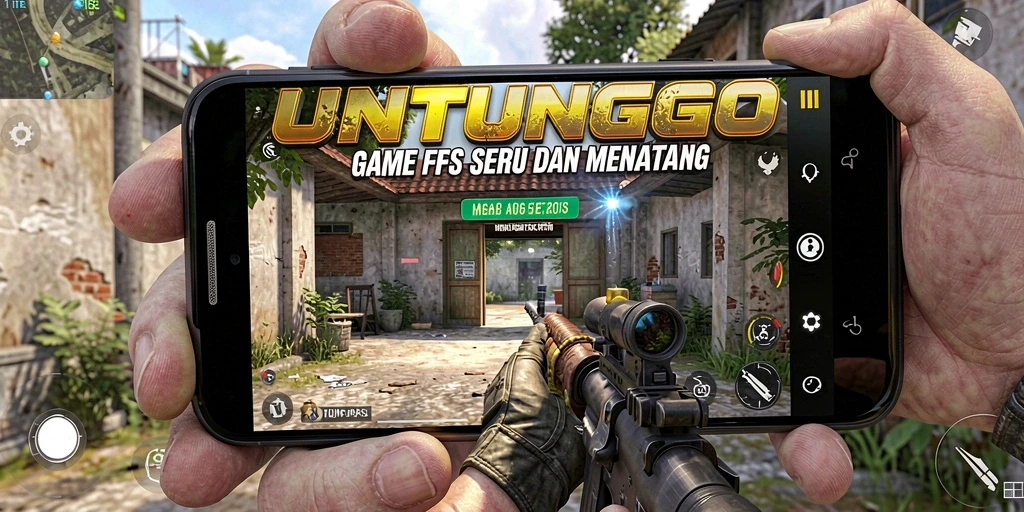 Tampilan seru gameplay UNTUNGGO di medan perang FPS.