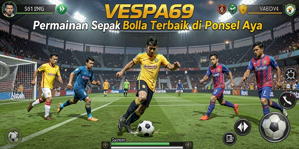 Screenshot menampilkan aksi seru dalam permainan sepak bola VESPA69.