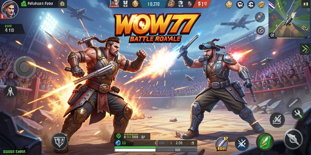 Screenshot WOW77 menampilkan aksi seru dalam pertempuran Battle Royale.